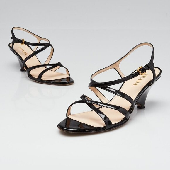 Prada Black Vitello Shine Strappy Leather Open-Toe Sandals Size 6.5/37 - Picture 1 of 5